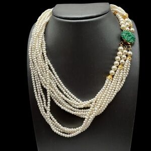 Vintage Marvella Multi Strand Faux Pearl Necklace Czech Glass Clasp